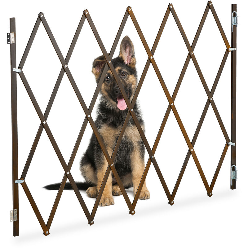 Relaxdays - Safety Gate, Dog Barrier, Width Extendable up to 130 cm, 87.5-100 cm High, Bamboo, Stair & Door Guard, Brown