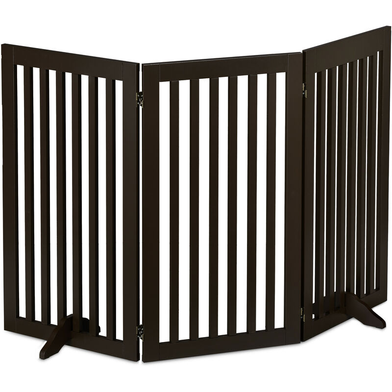 Relaxdays - Safety Gate for Children & Pets, with Feet and Floor Protectors, Free-Standing Barrier, 92 x 154 cm, Brown