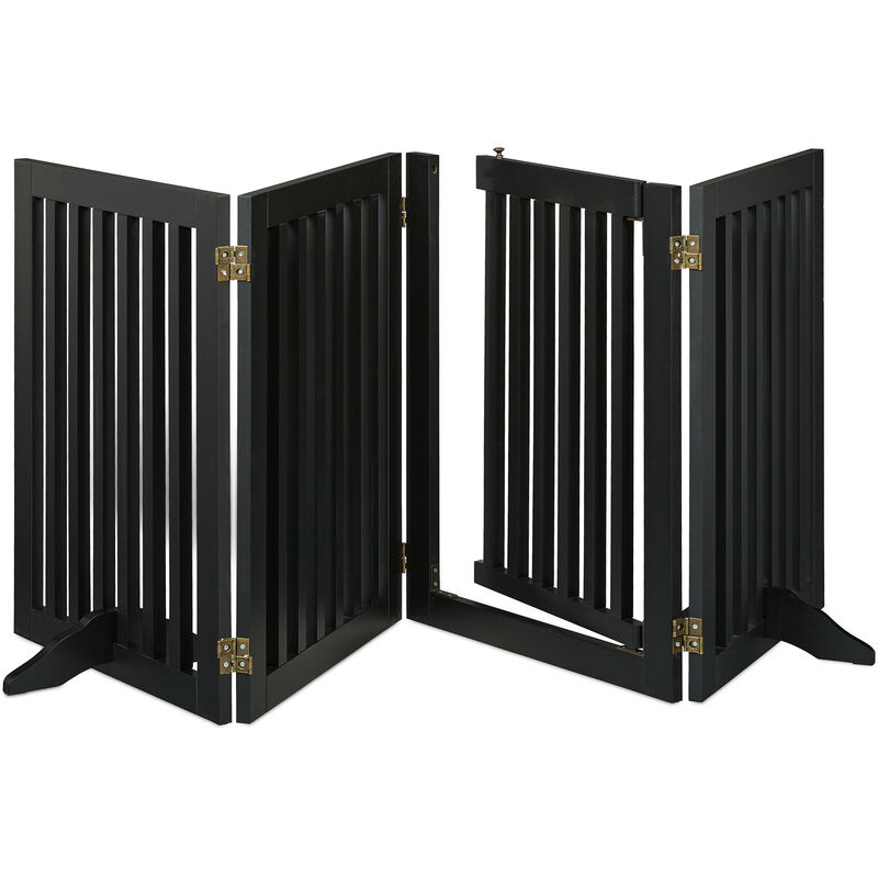 Relaxdays - Safety Gate with Door, Children & Pets, Retractable, with Feet, Free-Standing Barrier, HxW: 70x207cm, Black