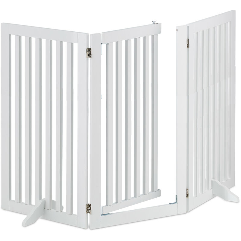 Relaxdays - Safety Gate with Door, Free-Standing Barrier, HxW: 92x154 cm, Retractable, with Feet, Children & Pets, White