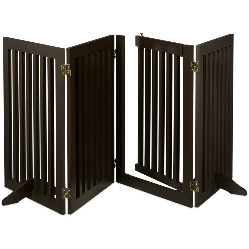 Relaxdays - Safety Gate with Door, Pets and Children, Retractable, with Feet, Free-Standing Barrier, HxW: 70x207 cm, Brown