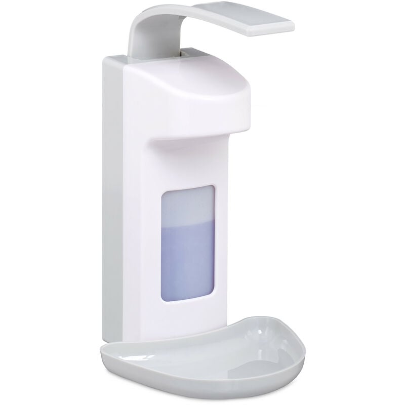 Relaxdays Sanitizer Dispenser with Drip Tray, Hygienic Wall Container, Disinfectant, Arm Lever, 500 ml, White