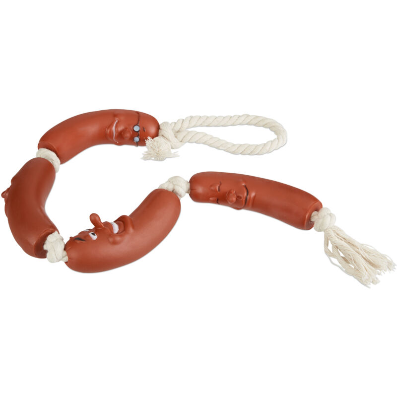 Relaxdays - 4x Sausage Dog Chewing Toy, For Small & Big Dogs, Robust, No Squeaking, Dog Chew Toy, 65 Cm, Red - White