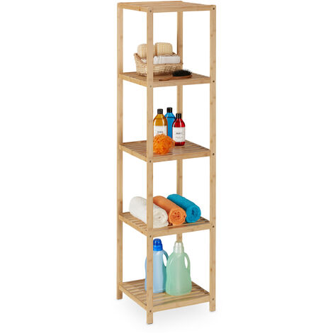 Relaxdays Scaffale da Bagno, in Bambù, HLP: 162 x 38 x 39,5 cm, 5 Ripiani, Mobile da Terra da Cucina, Marrone Naturale