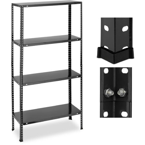 Relaxdays Scaffale in Acciaio, HLP 147,5x75,5x30,5 cm, 4 Ripiani Regolabili, Alta Portata 160 kg, Garage e Cantina, Nero