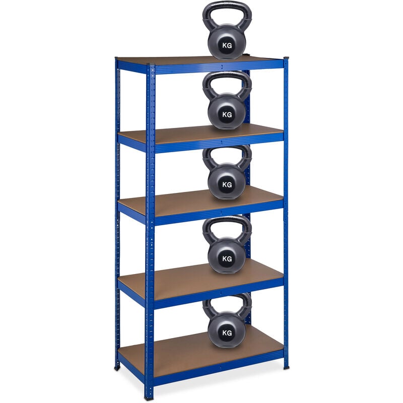 Relaxdays - Heavy Duty Shelving Unit, 180x90x45 cm, Max. Load 1325 kg, 5 Shelves, Pantry & Garage Storage, Steel, Blue