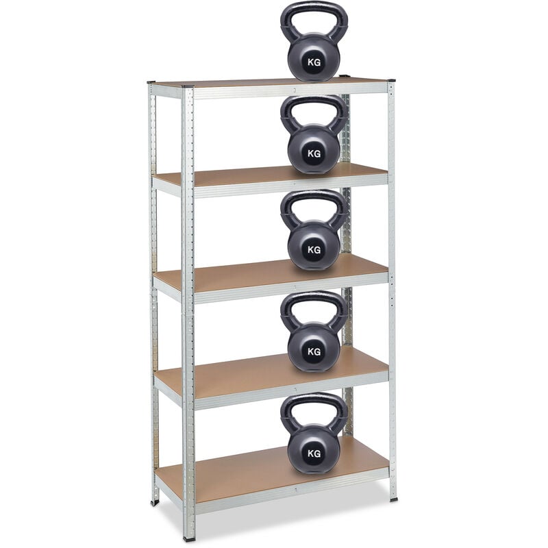 Relaxdays Heavy Duty Shelving Unit, 180x90x45 cm, Max. Load 1325 kg, 5 Shelves, Garage Storage, Galvanised Steel, Silver