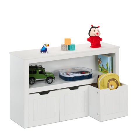Relaxdays Scaffale per Bambini, 3 Box Portagiochi a Ruote, Mobile Organizer Camera, Libreria, HLP: 60x102x30 cm, Bianco