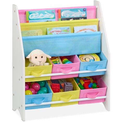 Relaxdays Scaffale per Bambini, 6 Box Porta Giochi e 2 Scomparti, Mobiletto Libreria, HLP 74 x 62,5 x 31 cm, Colorato