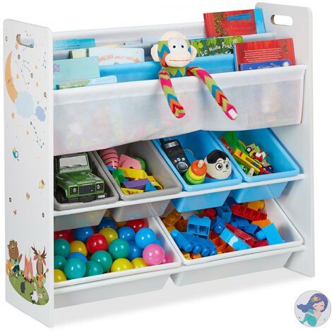 Scaffale porta giochi bambini organizer box stoffa mostri mobiletto  multicolore
