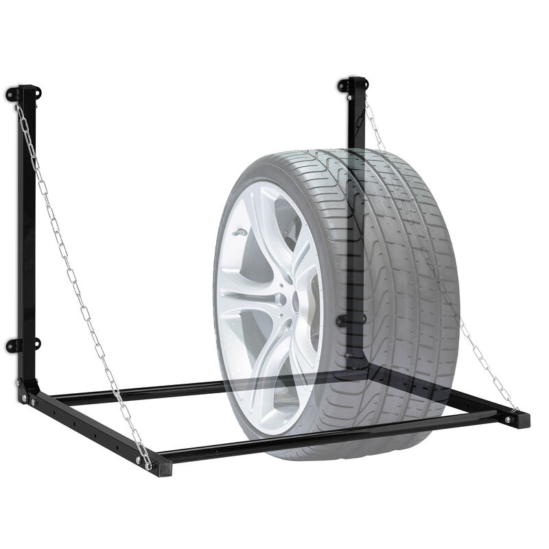 Image of Relaxdays - Scaffale Porta Gomme da Parete, per 4 Pneumatici, Supporto da Muro Pieghevole fino a 90 Kg, Acciaio, Nero