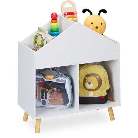 Relaxdays Scaffale Portagiochi Bambini, Libreria Casetta a 6 Scomparti Porta Libri e Giocattoli, HLP 67x60x30 cm, Bianco
