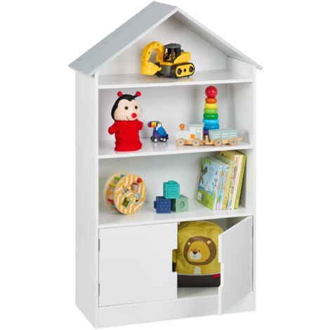 Relaxdays Scaffale Portagiochi, Libreria 4 Scomparti in MDF, Porta Libri e Giocattoli, HLP: 115x68x28 cm, Bianco Grigio