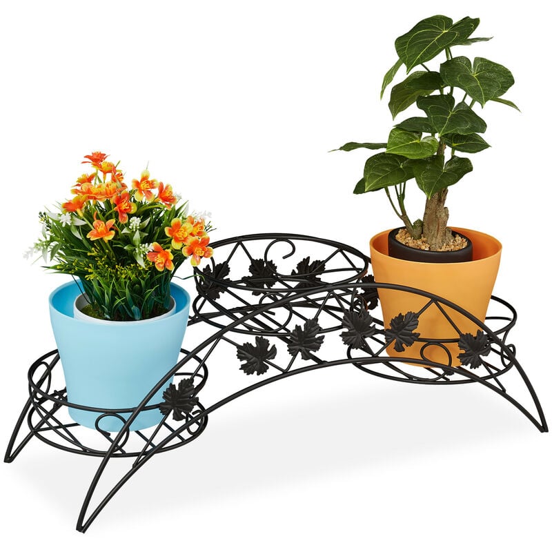 Plant Stand, Flower Rack with 3 Shelves, Indoors, Outdoors, h x w x d: 21 x 55 x 19 cm, Metal, Black - Relaxdays