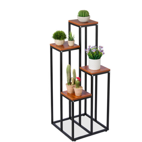 Relaxdays Scaffale Portavasi, 4 Ripiani Quadrati, Mobile Portafiori in Metallo, 100x40x40 cm Tavolino Vasi, Marrone Nero