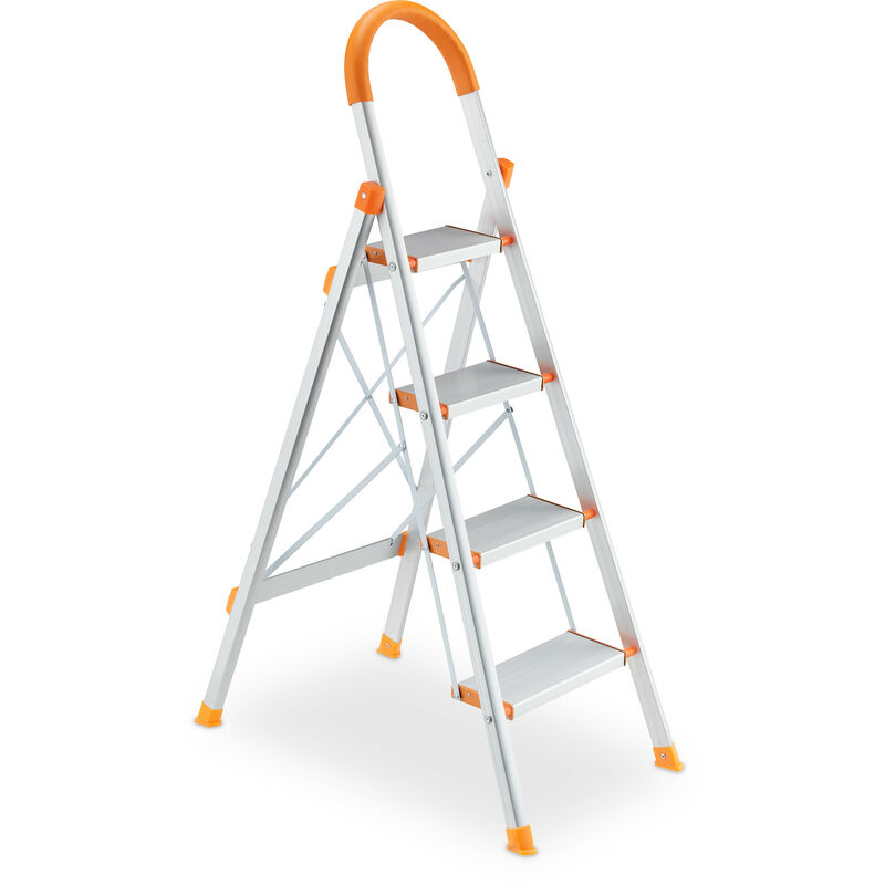 Image of Relaxdays Scaletta in Alluminio, Scala Pieghevole con 4 Gradini, Step Ladder, Carico fino a 150 kg, Argentato Arancione