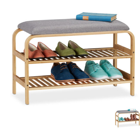 Relaxdays Scarpiera da Ingresso, con Panca Imbottita, 6 Paia, Guardaroba, Camera, Porta Scarpe, 46x69x30 cm, naturale