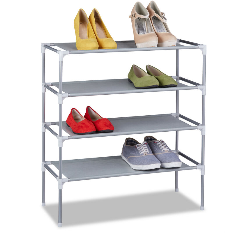 Relaxdays - Shoe Rack, Organiser With 4 Levels, Stores 12 Pairs Of Shoes, Fleece, Iron, Hxwxd, 68 X 62 X 28, Grey