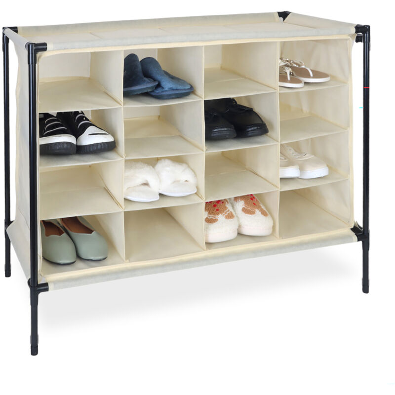Relaxdays - Camping Shoe Rack, 16 Compartments, Stackable, Easy To Assemble, Footwear Cabinet, Hwd, 65 X 84 X 36 Cm, Beige