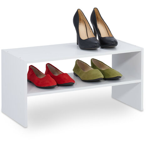 Relaxdays Scarpiera Ingresso, 2 Ripiani Impilabili, 4 Paia di Scarpe, Portascarpe Salvaspazio, 29,5x60x29,5 cm, Bianco