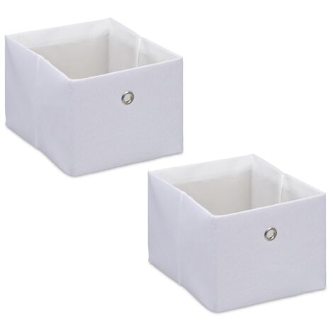Relaxdays Scatola Portaoggetti, Set 2 Portagiochi da Scaffale, HLP 16x20,5x25 cm, Box in Stoffa Giochi, Libreria, Bianco