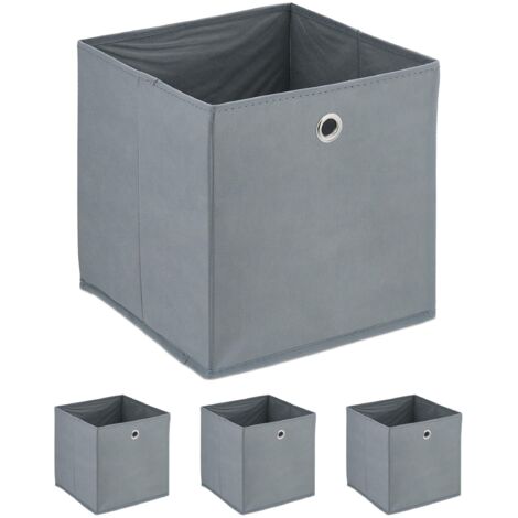 Relaxdays Scatola Portaoggetti, Set 4 Box da Scaffale, HLP: 30 x 30 x 30 cm, Portagiochi Pieghevole, in Stoffa, Grigio