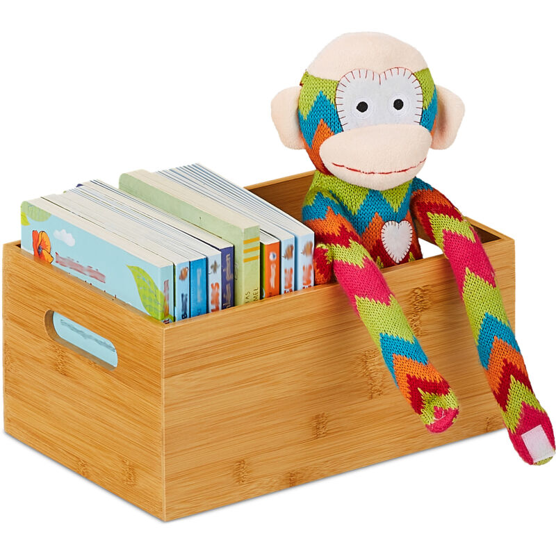 Relaxdays - Set Of 3 Storage Boxes, Side Handles, For Moving And Transportation, Bamboo, Natural, Small Size