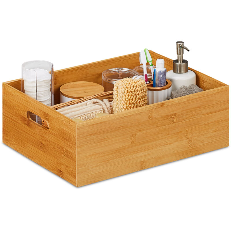 Relaxdays - Set Of 4 Storage Boxes, Side Handles, For Moving And Transportation, Bamboo, Natural, Medium Size