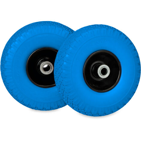 Relaxdays Schubkarrenrad 3.00-4, 2er Set, PU Vollgummi, Stahlfelge, pannensicheres Sackkarrenrad, 100 kg, schwarz/blau