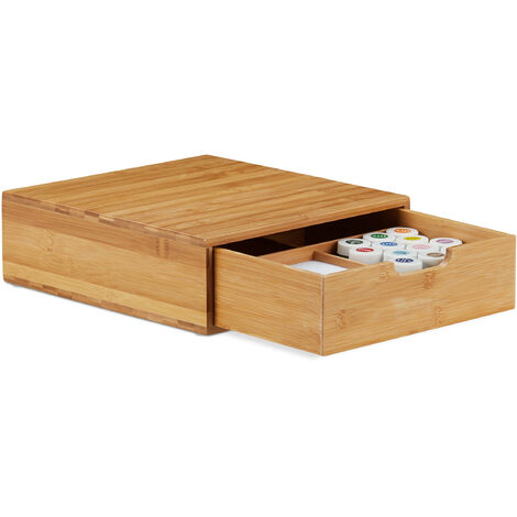 Relaxdays Schubladenbox Bambus, Schubladen Organizer, natürliche Optik, Tischorganizer Büro, HBT 10 x 29,5 x 30cm, natur