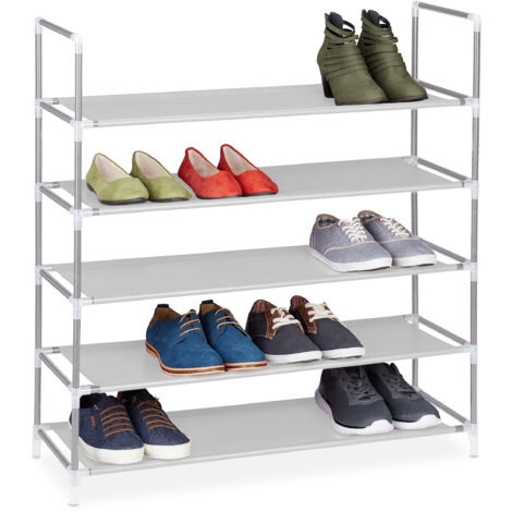 Relaxdays Schuhregal Stecksystem, 5 Ebenen, Schuhablage f. 20 Paar Schuhe, Metall & Stoff, HBT 90,5 x 87 x 29,5 cm, weiß