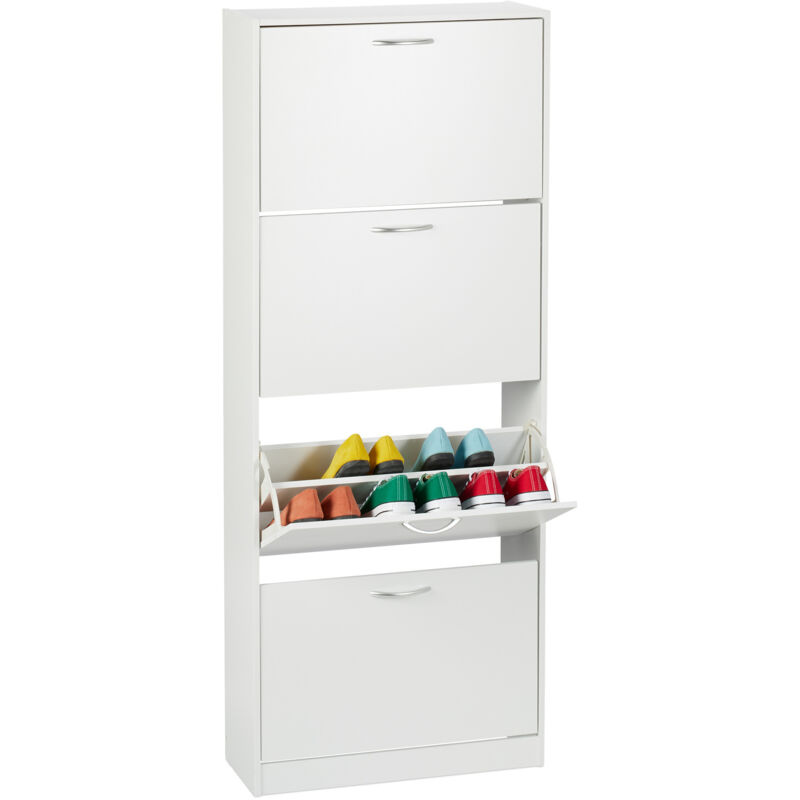 Relaxdays - Schuhschrank, Hxbxt, 152 X 60 X 24 Cm, Für 24 Paar, 4 Klappen, Schmaler Schuhkipper, Flur Schuhkommode, Weiß