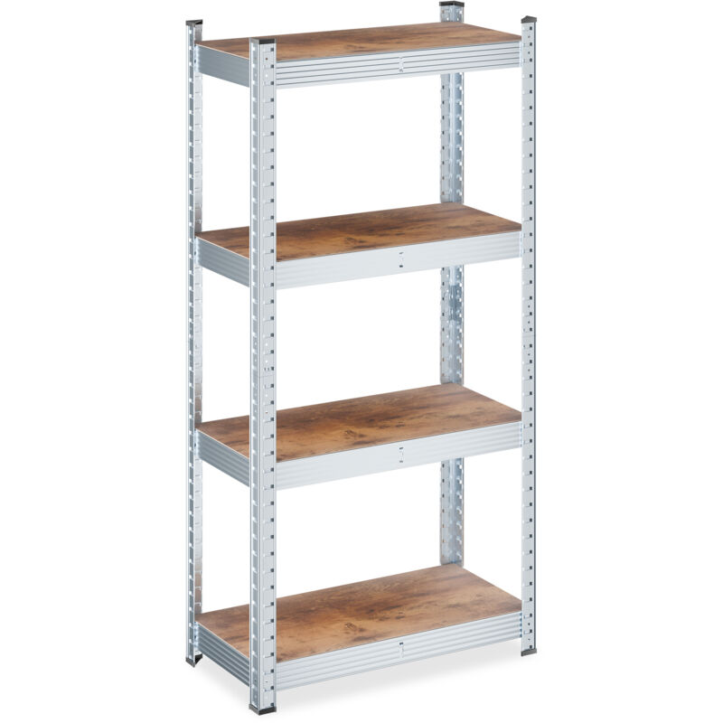 Schwerlastregal, Hxbxt, 120 X 60 X 30 Cm, 700 Kg, Verzinkter Stahl, Lagerregal Keller & Garage, Braun/silber - Relaxdays