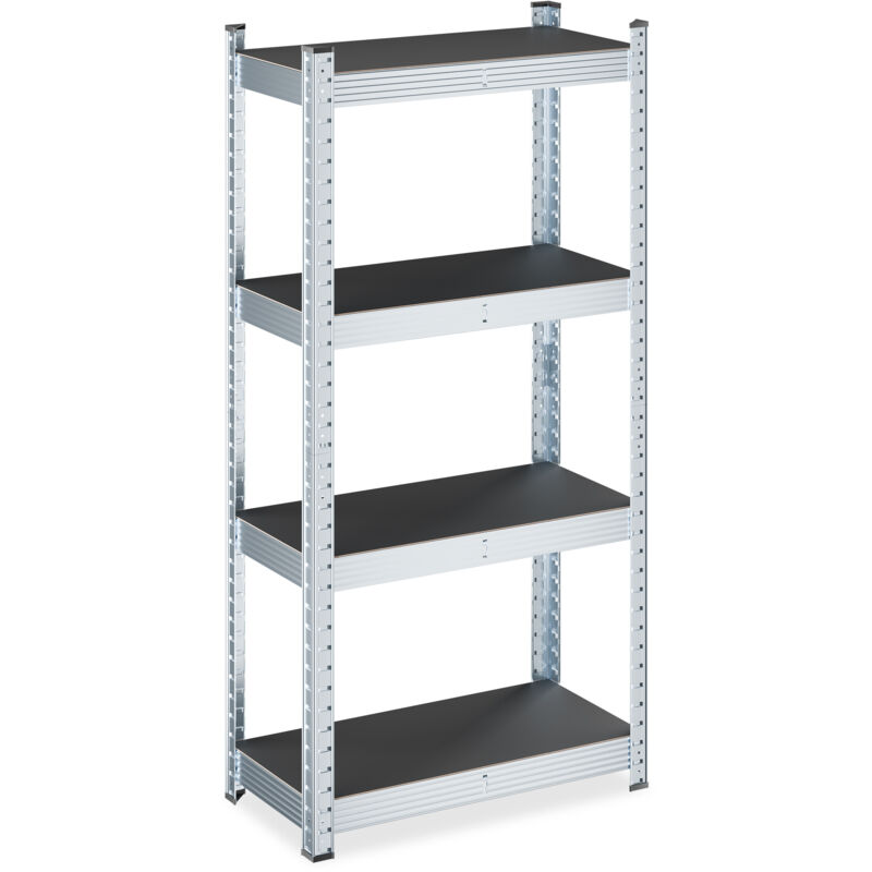 Schwerlastregal, Hxbxt, 120 X 60 X 30 Cm, 700 Kg, Verzinkter Stahl, Lagerregal Keller & Garage, Schwarz/silber - Relaxdays