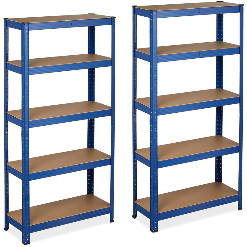 Relaxdays 2 X Schwerlastregal, Hbt, 150 X 75 X 30 Cm, Traglast, 875 Kg, 5 Böden, Zum Stecken, Keller & Garage, Stahl, Blau