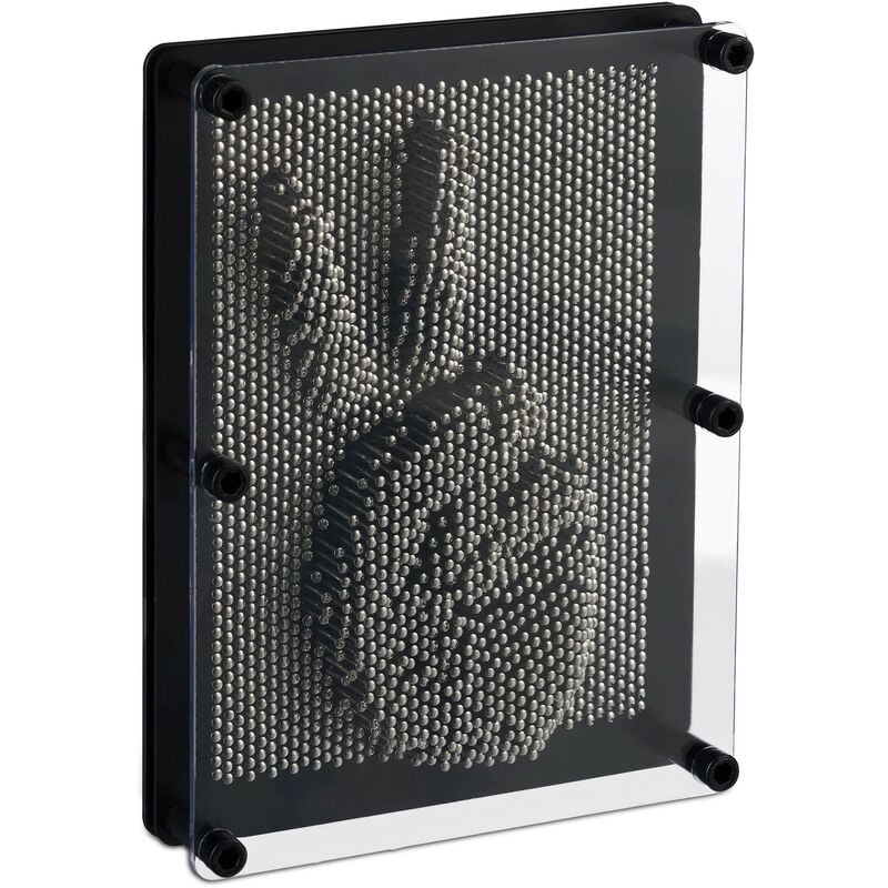 Relaxdays - Sculpture à clous 3D, jeu pin art pour impression 3D, HxL 20x15 cm, jeu clone 3D, planche à clous, noir&argent