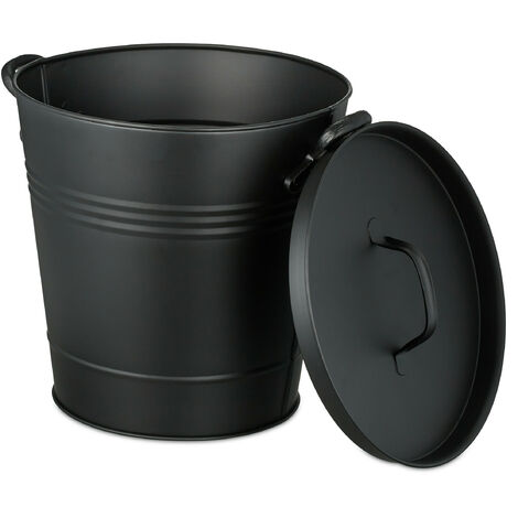 Relaxdays Secchio Raccoglicenere Con Coperchio, 12 L, Con Impugnatura Per Carbone E Cenere Rotondo Camino Grigio 84797776