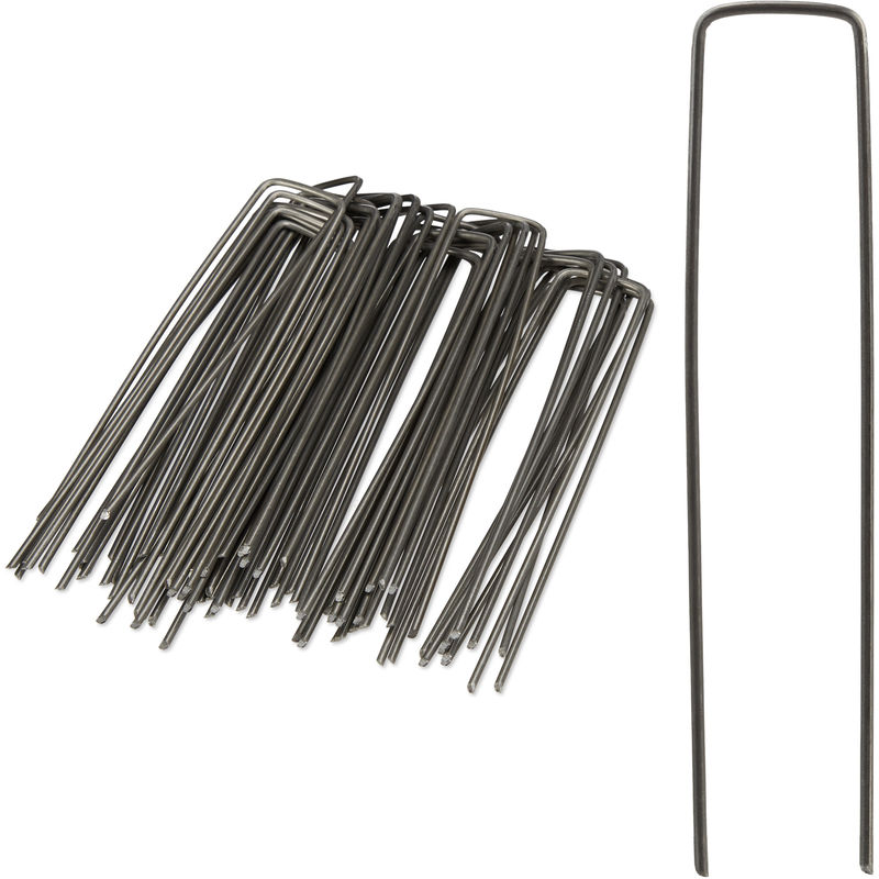 Relaxdays - Securing Pegs, Set of 50, Bevelled Tips, Drive Into the Ground, Weed Control, 15 cm Long, 2 mm ø, Steel, Silver