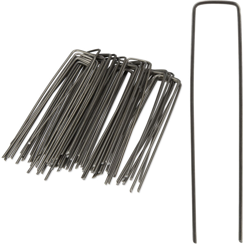Relaxdays - Securing Pegs, Set Of 100, Bevelled Tips, Drive Into The Ground, Weed Control, 15 Cm Long, 3 Mm Ø, Steel, Silver