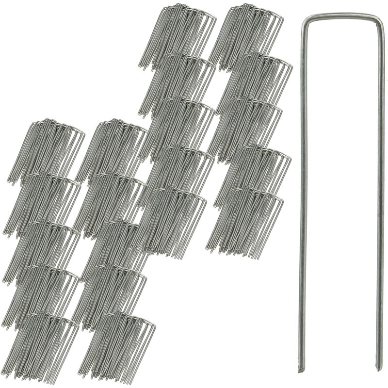 Relaxdays Securing Pegs Set of 500, Stainless, Bevelled Tips, Drive In, 15 cm Long, Galvanized Steel, Silver