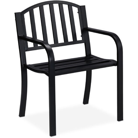 Relaxdays Sedia da Giardino, Sediolina con Braccioli, Acciaio, Design Moderno e Comodo, HLP 82 x 60 x 48,5 cm, Nero
