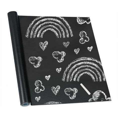 Relaxdays Self-Adhesive Blackboard, Chalk Wall Sticker, Sticky Wallpaper Roll, Erasable & Removable, 200 x 45 cm, Black