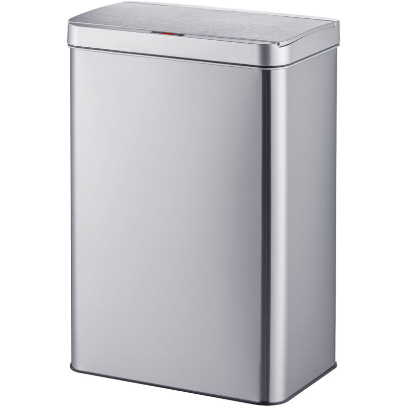 Relaxdays Sensor Bin, 50 Litres, Electric Lid, Liner Holder, Stainless Steel, Kitchen Bin, Silver