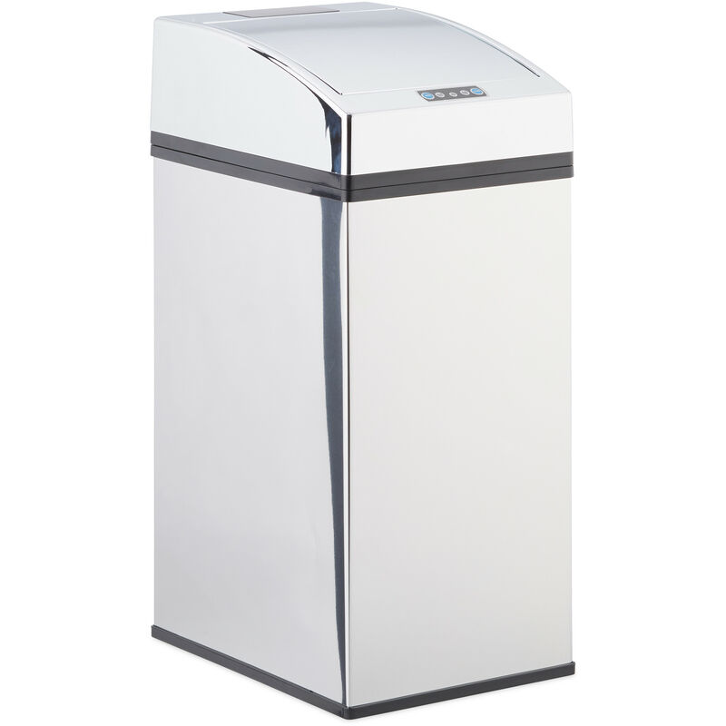 Sensor Waste Bin, Stainless Steel, Trash Can, Automatic Lid, Liner, Hygienic, Battery-Operated, 7L, 35x15x20cm, Silver - Relaxdays