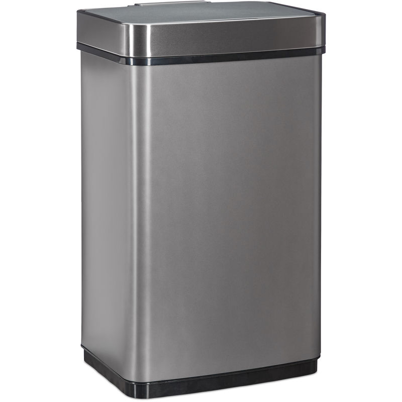 Sensor Waster Bin, 60 l Trash Can, Stainless Steel Kitchen Garbage Pail with Motion Sensor, Battery-Operated, Grey - Relaxdays