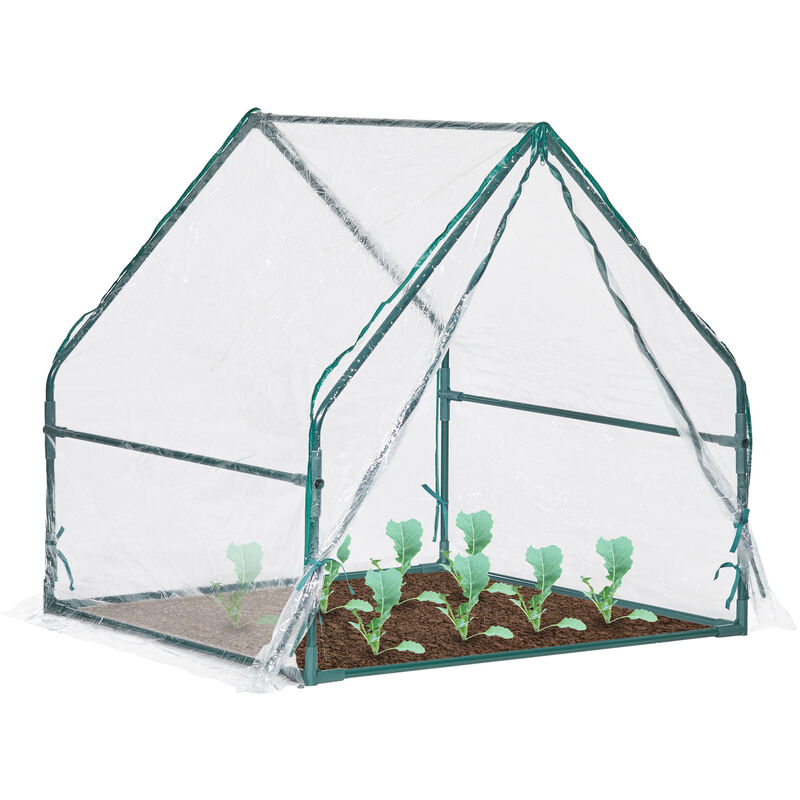 Greenhouse Tent, HxWxD: 95 x 95 x 92 cm, with Door, Pointed Roof, Bottomless Cold Frame, pvc Foil, Transparent - Relaxdays
