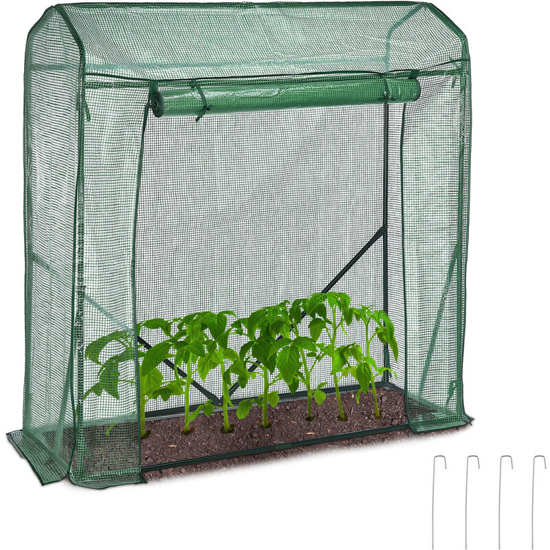 Relaxdays Mini Greenhouse, Iron & PE Mesh Cover, for Tomatos and Cucumbers, HWD: 154 x 152 x 50 cm, Door with Zip, Green