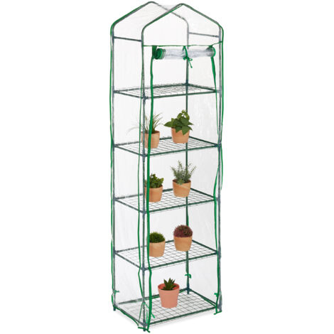 Relaxdays Serra per il Balcone, a 5 Piani, HLP 193 x 58 x 36 cm, Ferro e Telo in PVC Giardinaggio, Trasparente Verde