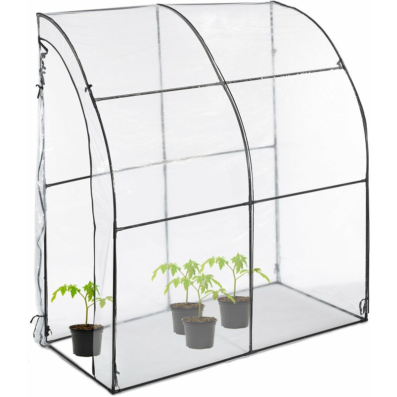 Relaxdays Walk-In PVC Film Cold Frame, HWD: 215 x 200 x 100 cm, Door, Pointed Roof, Greenhouse, Transparent/Black