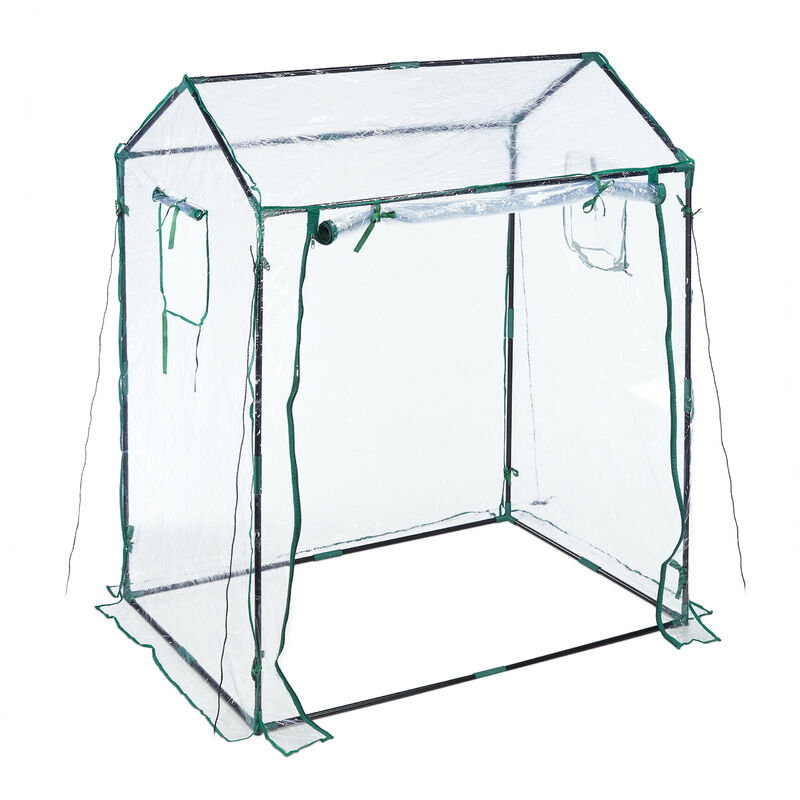 Relaxdays Tomato Greenhouse, PVC film, Walk-in, Tent with Door and Windows, HxWxD 152 x 132 x 92 cm, Transparent/Green